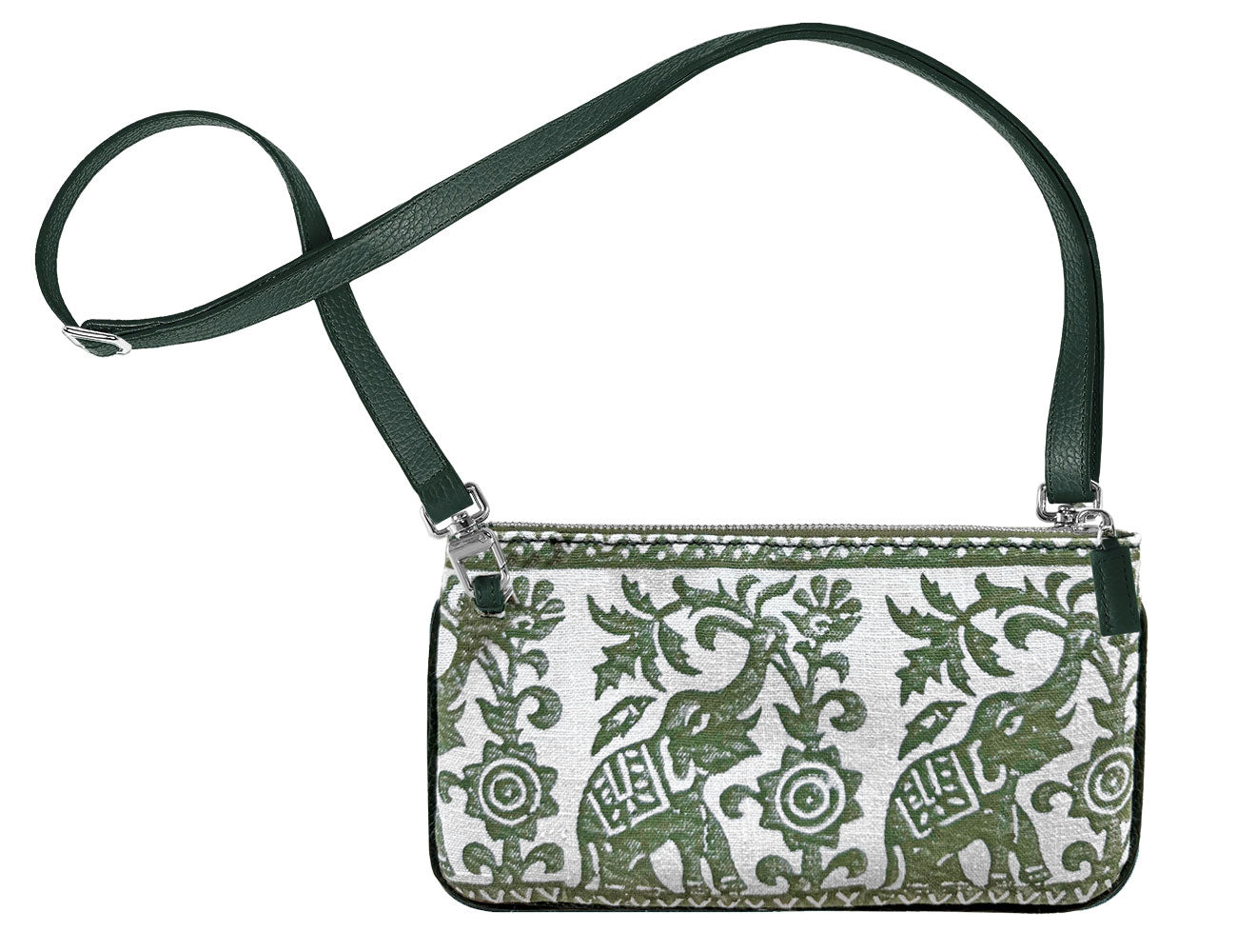 grüne kleine Tasche aus bedrucktem Leinen, kleine grüne tasche leinen bedruckt, grüne Elefantentasche,