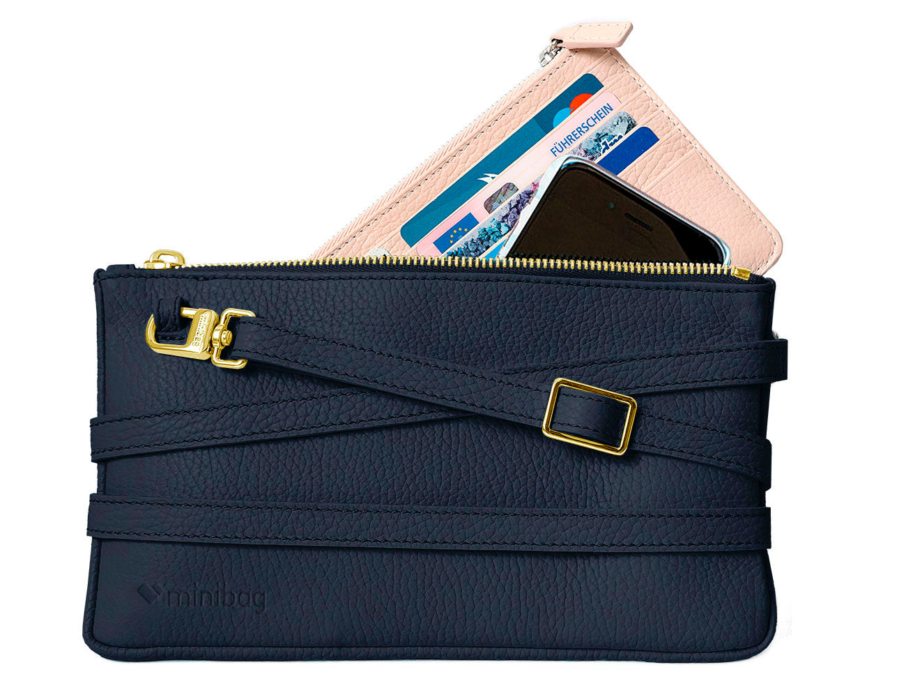 blaue mini bag aus leder mit goldenen Beschlägen kaufen, minitasche navy mit goldenem Karabiner, mini tasche navy mit gold, handytasche aus leder mit gold, blaue Handytasche zum Umhängen, Geldtasche zum Umhängen navy, - kleine Tasche, handy tasche zum umhängen, Umhänge Ledertasche Damen, kleine taschen zum umhängen, kleine ledertasche zum umhängen, kleine tasche elegant, kleine handtasche damen leder
