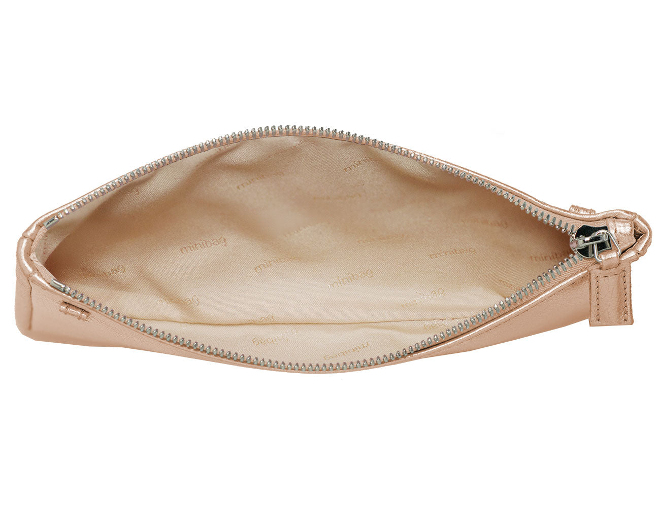 minibag metallic rose, Ledertasche rose, Umhängetasche rose, Clutch rose, minibag Innenleben