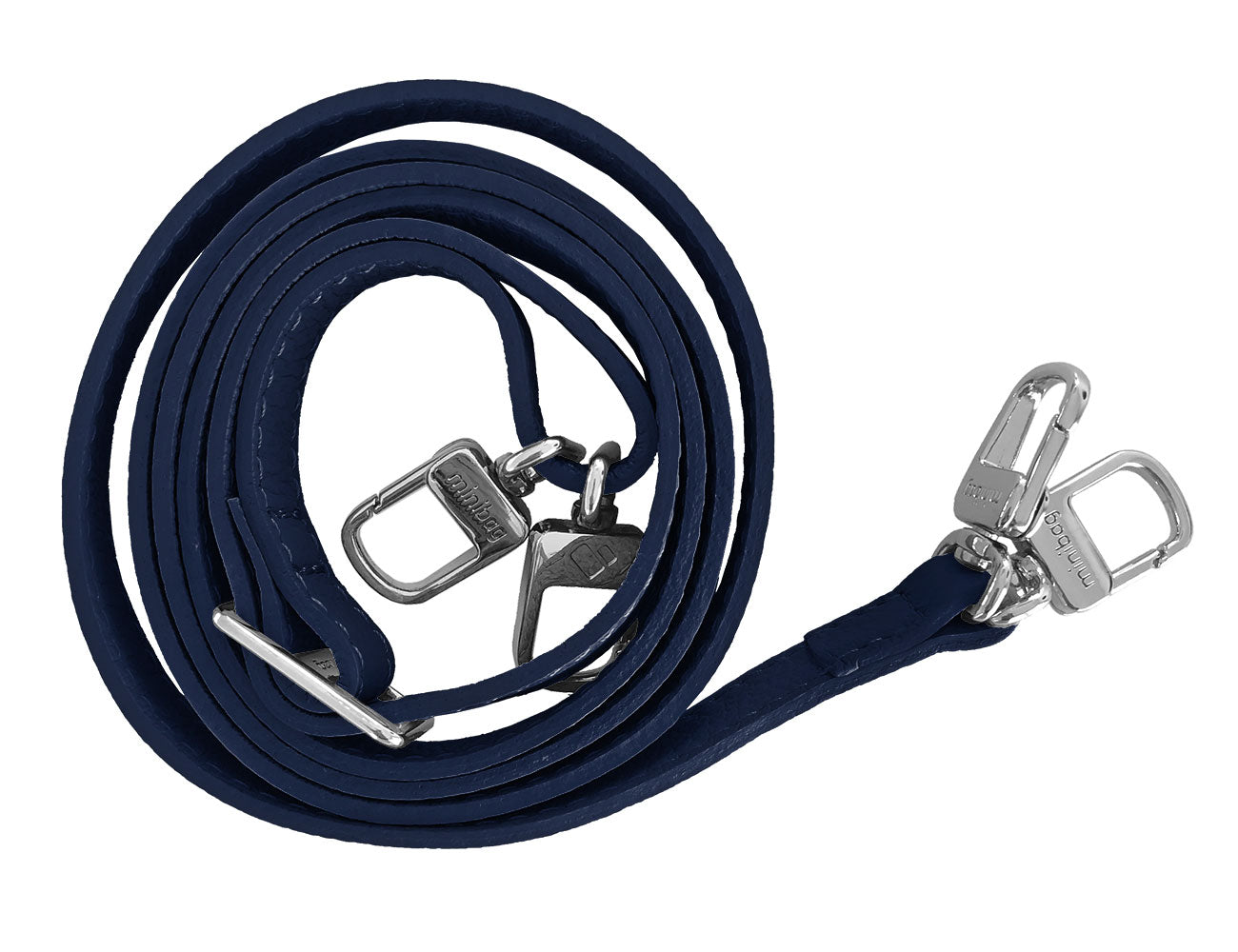 Minibag twin strap navy, minibag accessoires, Ledergurt mit zwei Karabinern, minibag strap navy
