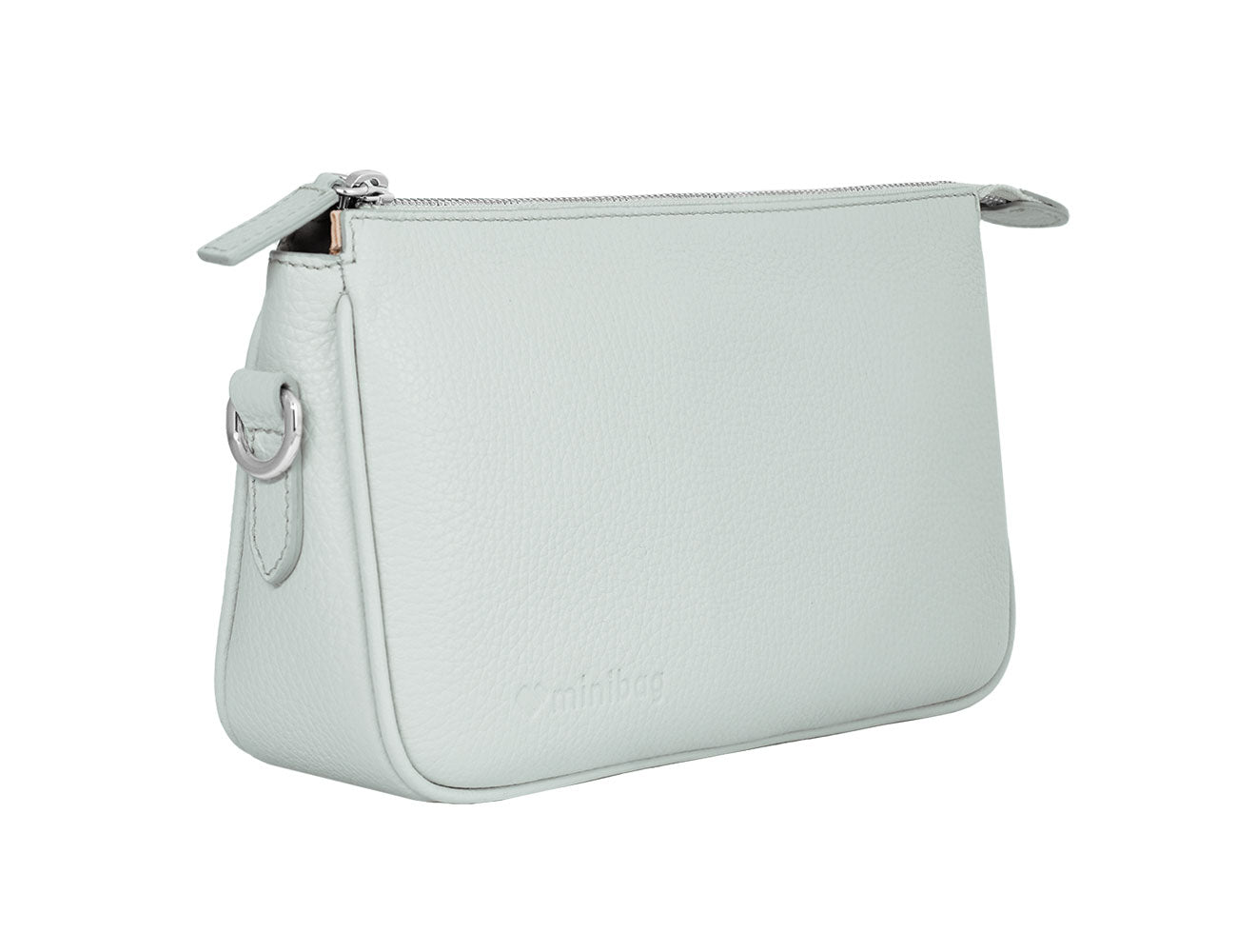 minibag Ledertasche Clutch Kate in der Farbe Pearl aus schräger Ansicht