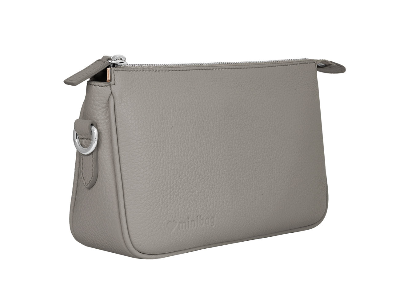 minibag Ledertasche Clutch Kate in der Farbe taupe aus schräger ansicht ohne ledergurt