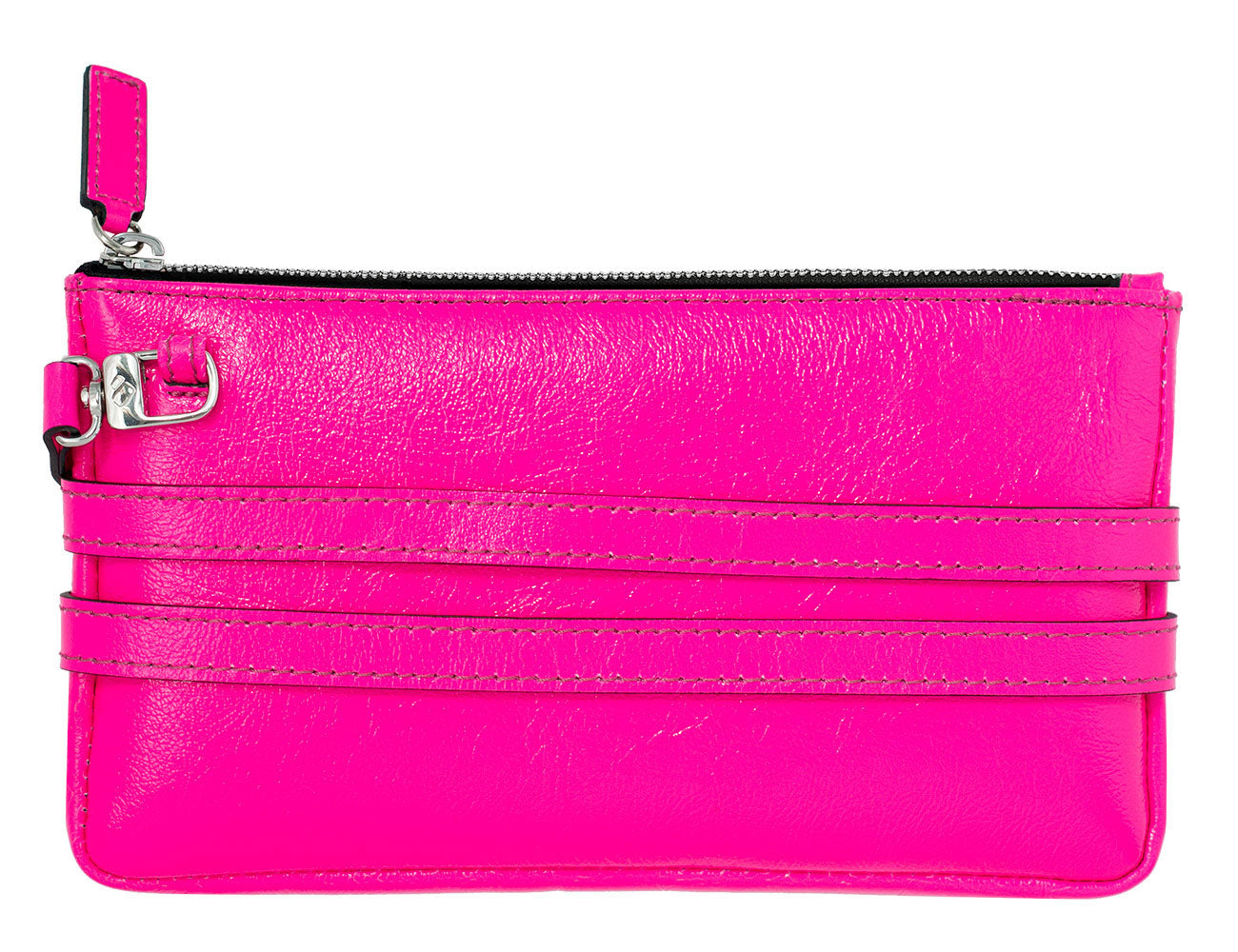 minibag neon pink, Ledertasche neon pink, Clutch neon pink, Rückseite minibag, Geldtasche neon pink