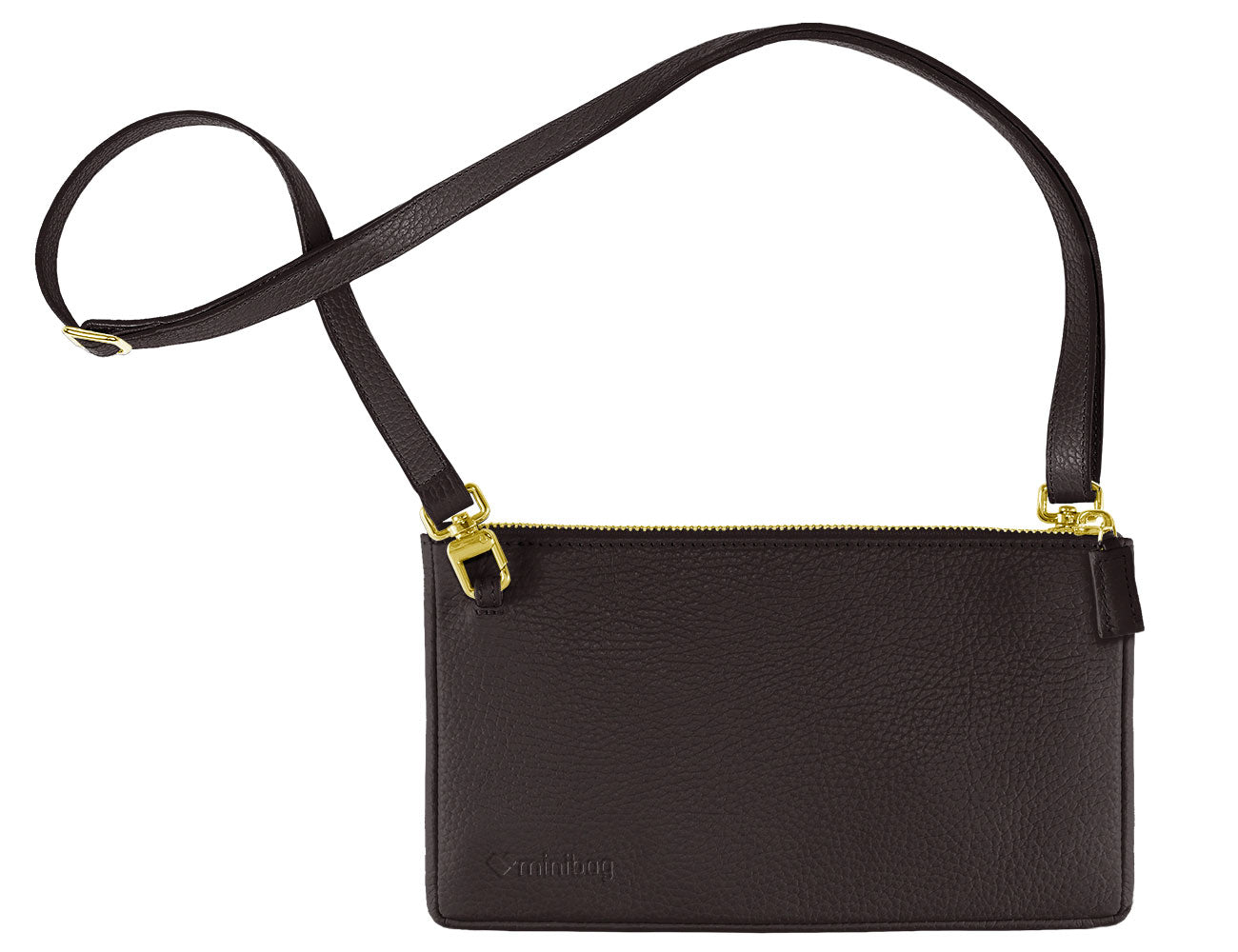minibag chocolate Edition GOLD, dunkelbraune Ledertasche, goldene Details, Geldtasche zum Umhängen