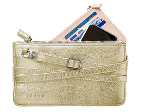 minibag metallic gold, Ledertasche gold, minibag Wallet nude, Clutch gold, Geldtasche zum Umhängen