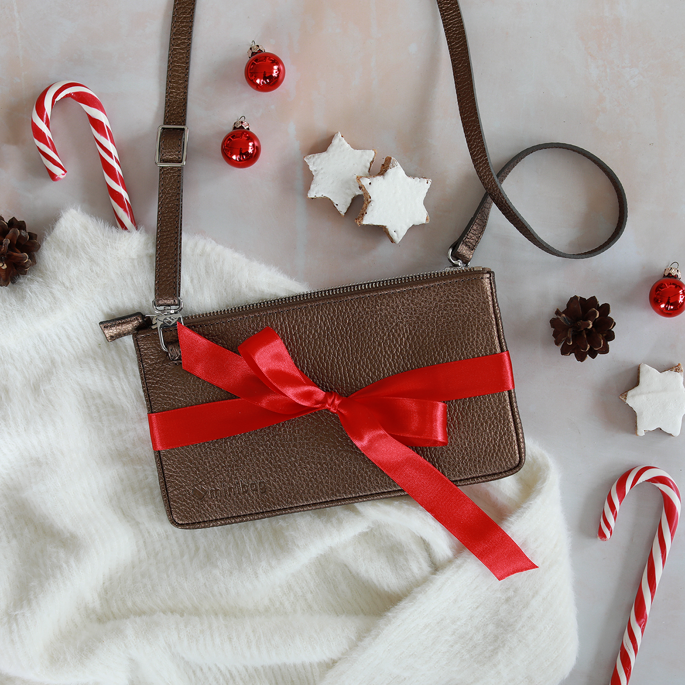 minibag metallic bronze, Umhängetasche Bronze, Clutch Bronze, Ledertasche Bronze, mini bag bronze